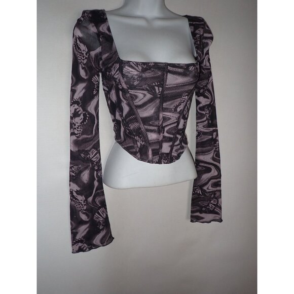 Urban Outfitters Mesh Corset‎ Butterfly Purple Y2K Style Crop Top Small NEW - Picture 2 of 6